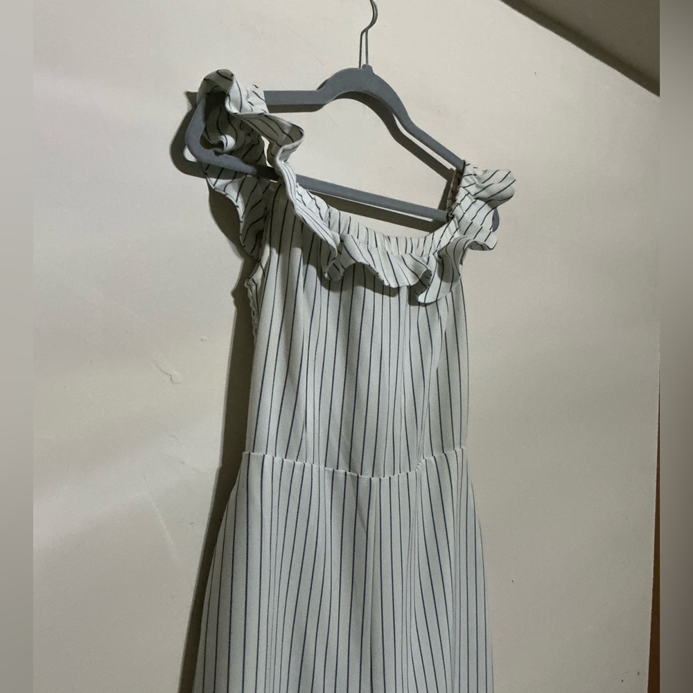 English Factory White and Black Striped Off-Shoulder Cropped Jumpsuit - Picture 4 of 4